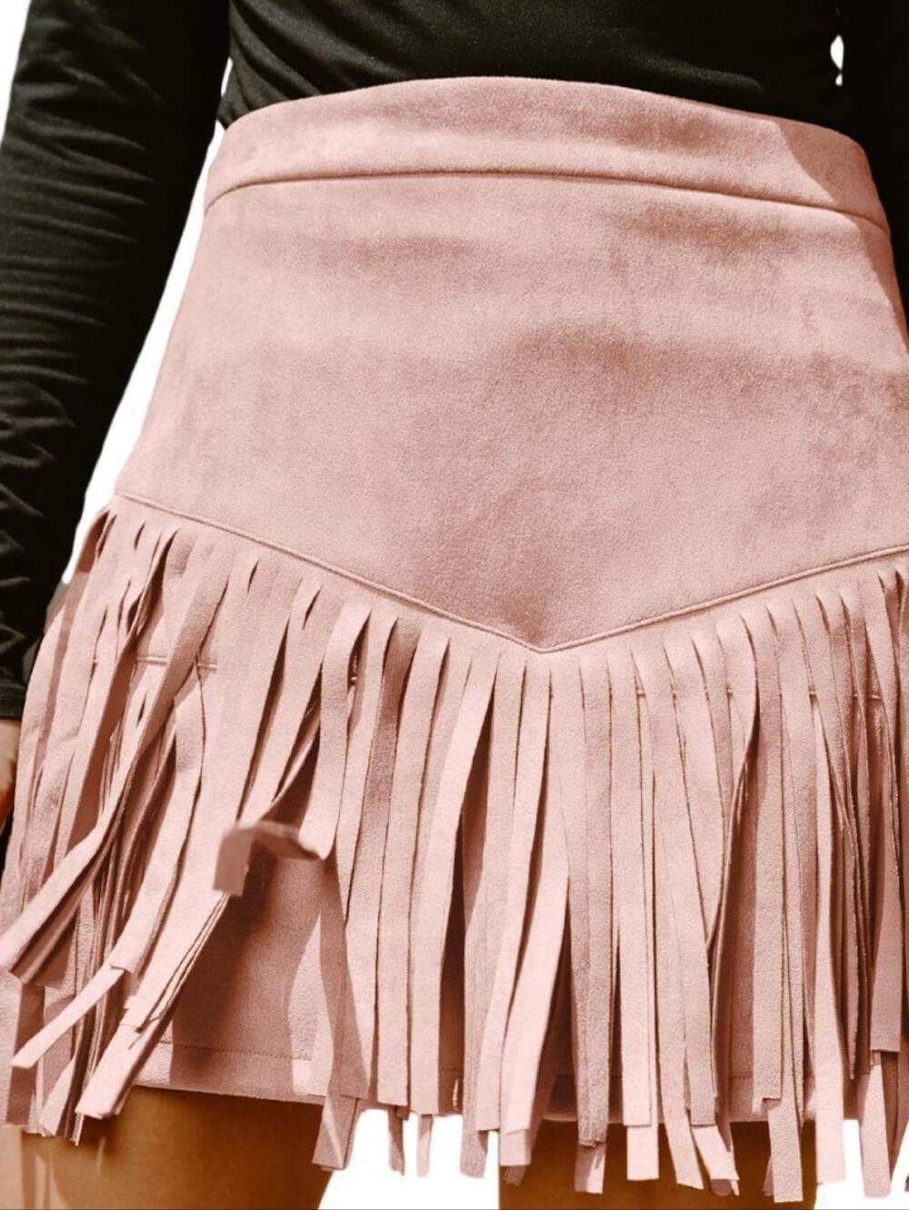 Cupshe Pink Suede-Effect Fringe Mini Skirt NWT